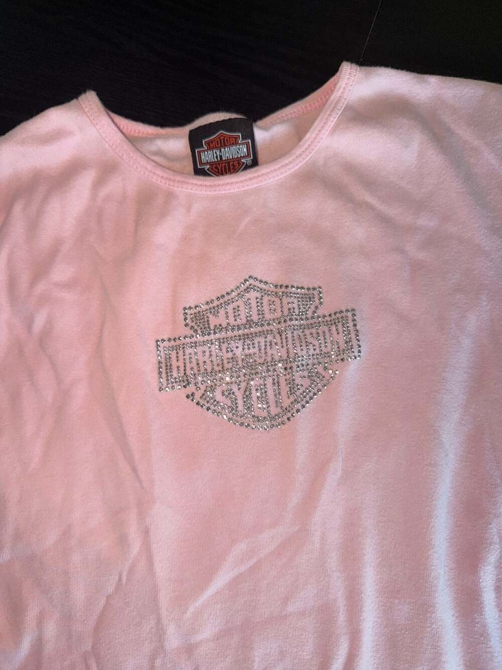 Harley-Davidson Women's Pink Rhinestone Bar & Shield Logo Short Sleeve T-Shirt